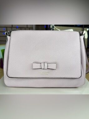 NWT Kate Spade PERSHING STREET Pale Pink Pebbled Leather Clutch with Bow